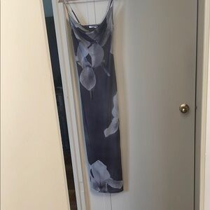 Elegant Floral Maxi Dress in Blue and White